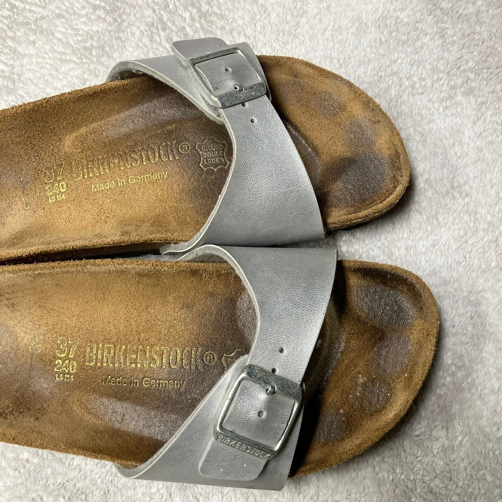 Birkenstock Madrid Silver Metallic Slide Sandals Women Size 37 L6 M4 S04 - Picture 5 of 6